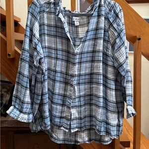 DASH Blue Plaid Button-Up Shirt Lightweight 2X